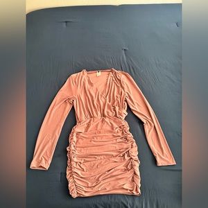 Pink long sleeve ruched dress
